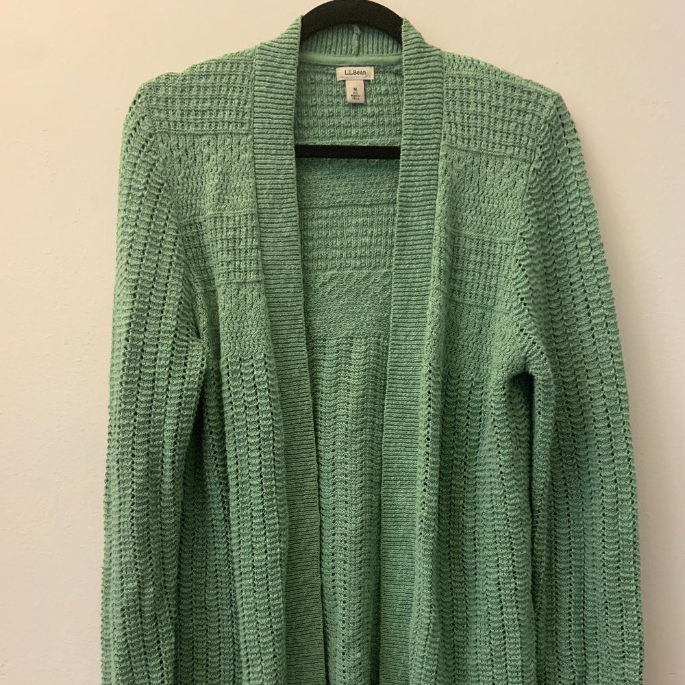 L.L. Bean Open Cardigan Seafoam green 100% Cotton